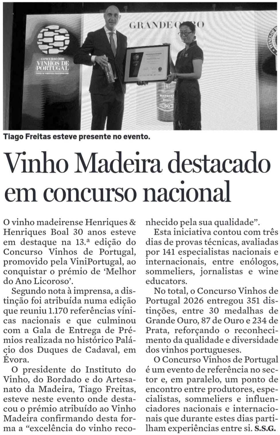 Vinho Madeira destacado em concurso nacional